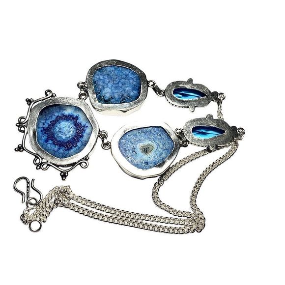 Blue Solar Quartz & Topaz Gemstones in a 925 Sterling Silver Overlay Necklace - Picture 8 of 8